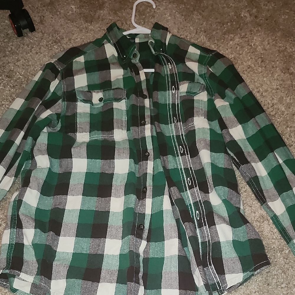 Faded Glory Green and Black Plaid Shirt